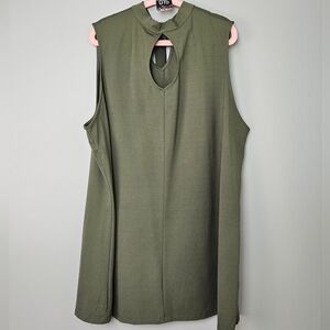 Du Jour Women's Olive Green Flowy Top Sleeveless Blouse, Back Tie-Neck, Size 1X